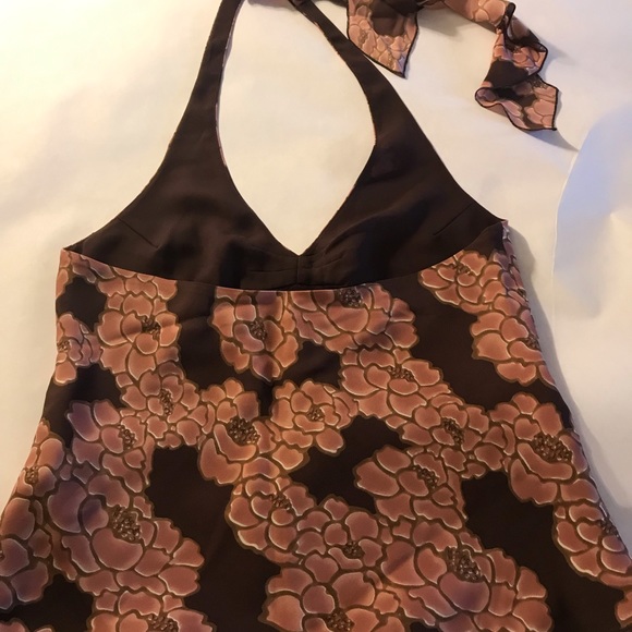 J. Crew Floral Silk Halter Top Size 6 Brown/Rose - Picture 2 of 5